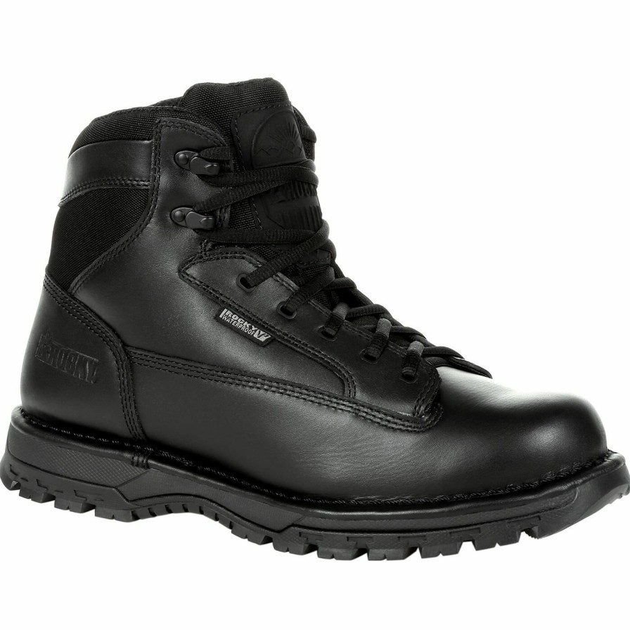 Mens * | Rocky Portland 6 Black Side Zip Waterproof Public Service Boot Opening Sales